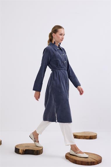 Serena Gold Düğmeli Kemerli Tunik LACİVERT