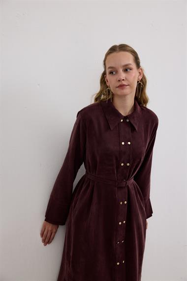 Serena Gold Düğmeli Kemerli Tunik MÜRDÜM