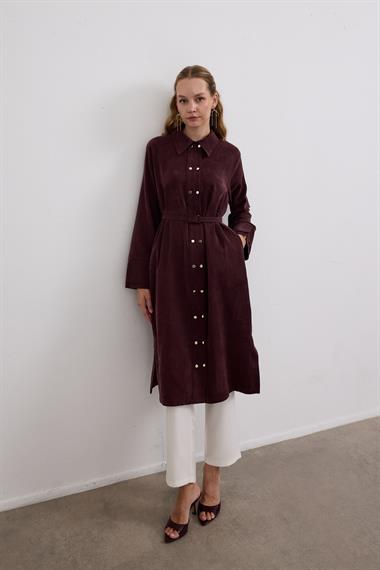 Serena Gold Düğmeli Kemerli Tunik MÜRDÜM