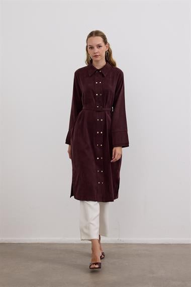 Serena Gold Düğmeli Kemerli Tunik MÜRDÜM