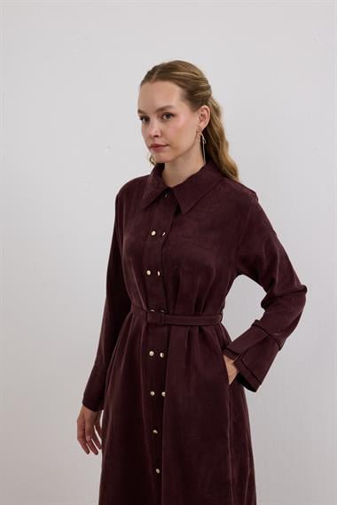 Serena Gold Düğmeli Kemerli Tunik MÜRDÜM