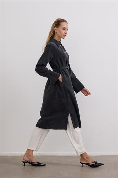 Serena Gold Düğmeli Kemerli Tunik SİYAH