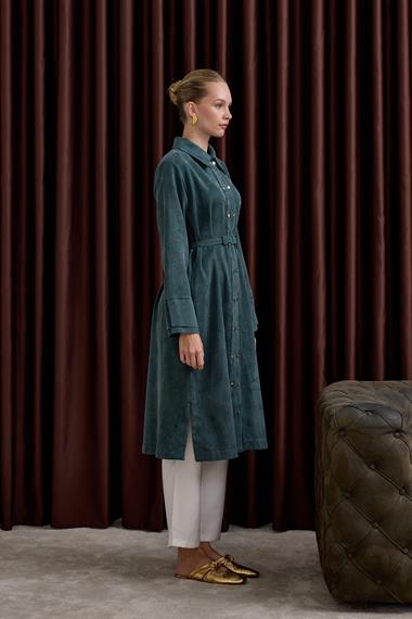 Serena Gold Düğmeli Kemerli Tunik ZÜMRÜT