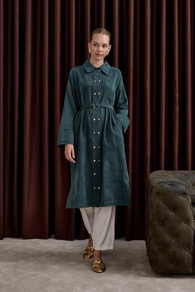 Serena Gold Düğmeli Kemerli Tunik ZÜMRÜT