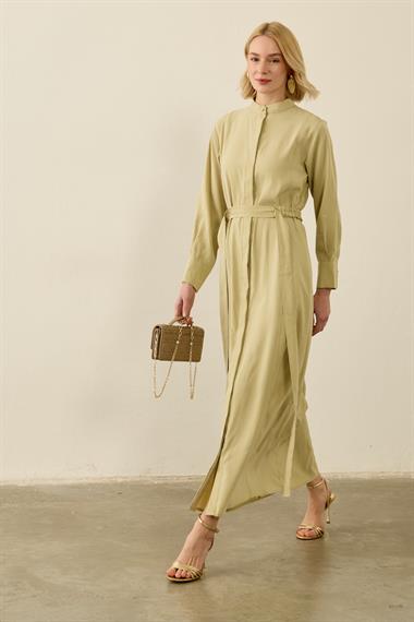 Sevi Hakim Yaka Kemeri Lastikli Modal Elbise ADAÇAYI