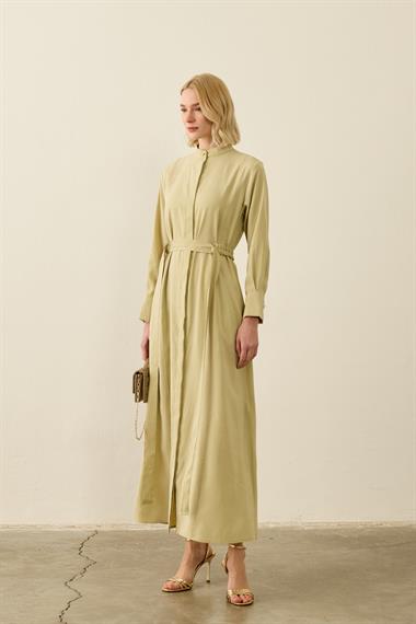 Sevi Hakim Yaka Kemeri Lastikli Modal Elbise ADAÇAYI