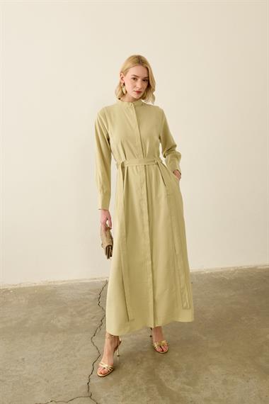 Sevi Hakim Yaka Kemeri Lastikli Modal Elbise ADAÇAYI