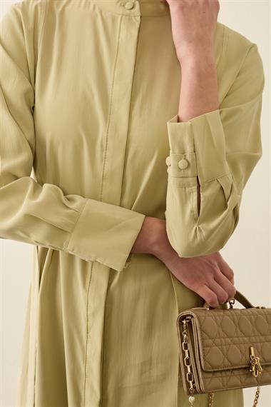 Sevi Hakim Yaka Kemeri Lastikli Modal Elbise ADAÇAYI