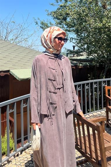 Sofia Sosis Biyeli İçlik Elbiseli Takım KAHVERENGİ