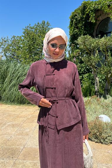 Sofia Sosis Biyeli İçlik Elbiseli Takım MÜRDÜM