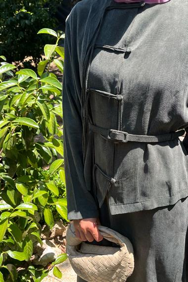 Sofia Sosis Biyeli İçlik Elbiseli Takım HAKİ