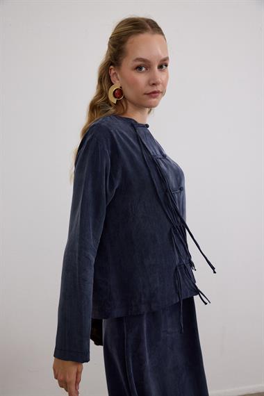 Sofia Sosis Biyeli İçlik Elbiseli Takım LACİVERT