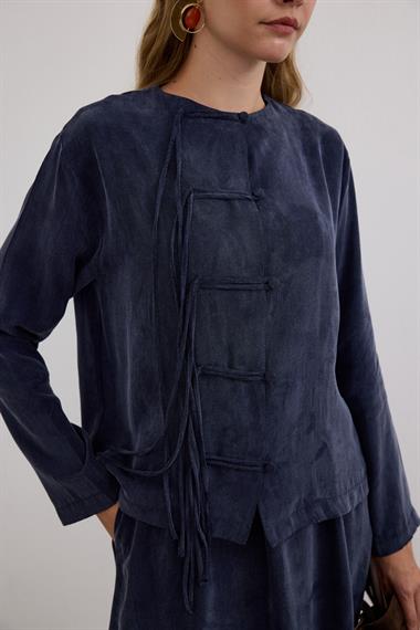 Sofia Sosis Biyeli İçlik Elbiseli Takım LACİVERT