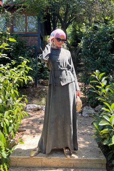 Sofia Sosis Biyeli İçlik Elbiseli Takım HAKİ