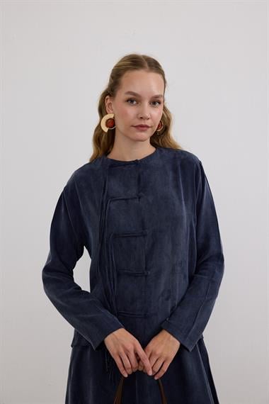 Sofia Sosis Biyeli İçlik Elbiseli Takım LACİVERT