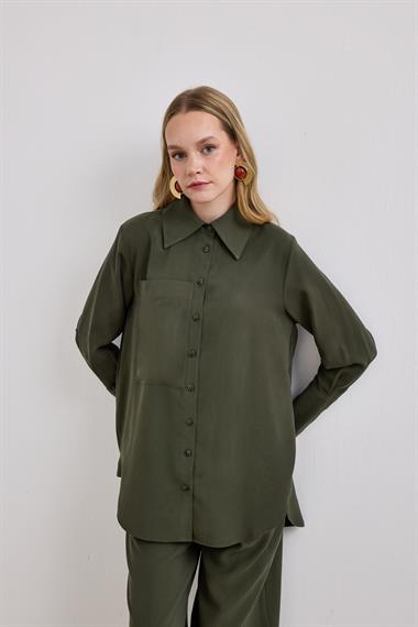 Soley Büyük Cepli Düğmeli Pantolonlu Takım HAKİ