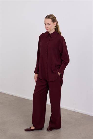 Soley Büyük Cepli Düğmeli Pantolonlu Takım MÜRDÜM