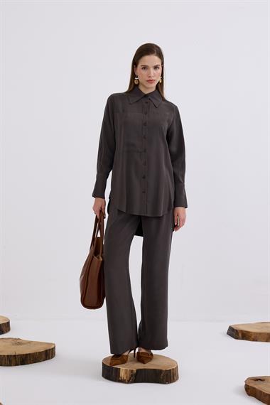 Soley Büyük Cepli Düğmeli Pantolonlu Takım ANTRASİT