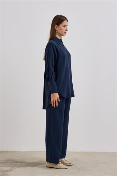 Soley Büyük Cepli Düğmeli Pantolonlu Takım LACİVERT