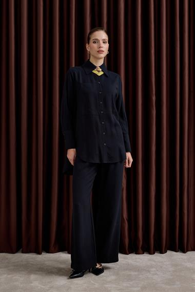 Soley Büyük Cepli Düğmeli Pantolonlu Takım SİYAH