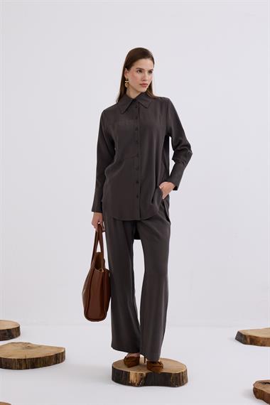 Soley Büyük Cepli Düğmeli Pantolonlu Takım ANTRASİT
