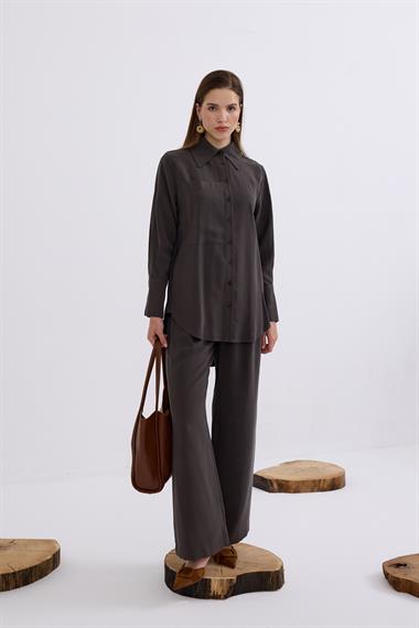 Soley Büyük Cepli Düğmeli Pantolonlu Takım ANTRASİT