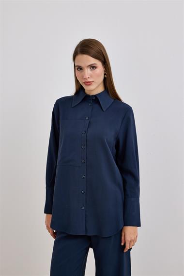 Soley Büyük Cepli Düğmeli Pantolonlu Takım LACİVERT