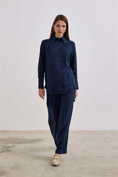 Soley Büyük Cepli Düğmeli Pantolonlu Takım LACİVERT