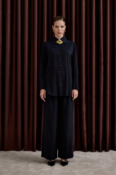 Soley Büyük Cepli Düğmeli Pantolonlu Takım SİYAH