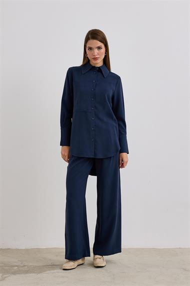 Soley Büyük Cepli Düğmeli Pantolonlu Takım LACİVERT