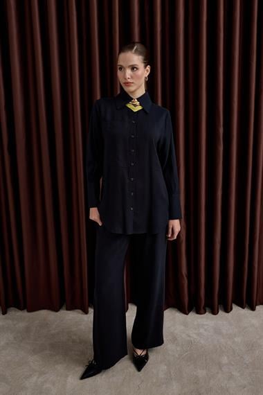 Soley Büyük Cepli Düğmeli Pantolonlu Takım SİYAH