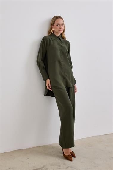 Soley Büyük Cepli Düğmeli Pantolonlu Takım HAKİ