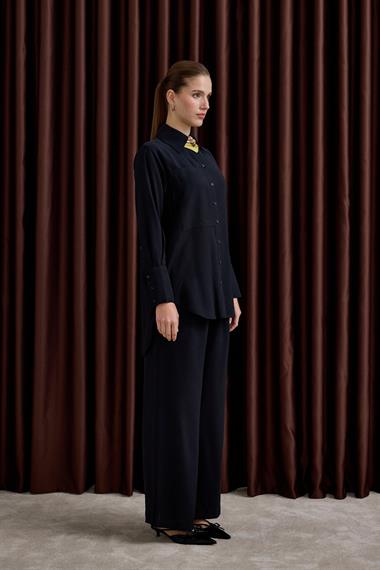 Soley Büyük Cepli Düğmeli Pantolonlu Takım SİYAH