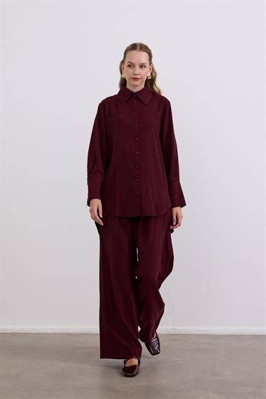 Soley Büyük Cepli Düğmeli Pantolonlu Takım MÜRDÜM