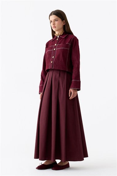Star Pileli Gabardin Etek BORDO