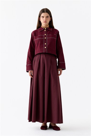 Star Pileli Gabardin Etek BORDO