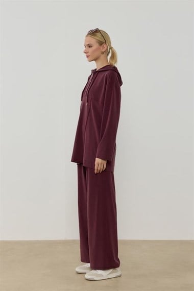 Stone Örme Rayon Eşofman Pantolonlu Takım MÜRDÜM