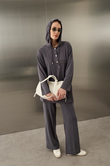 Stone Örme Rayon Eşofman Pantolonlu Takım GRİ