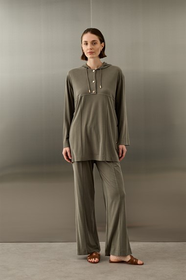 Stone Örme Rayon Eşofman Pantolonlu Takım HAKİ