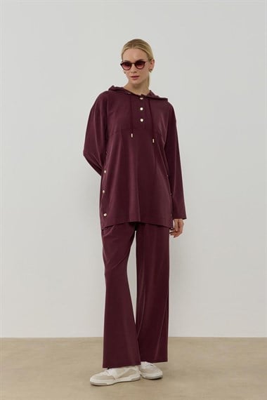 Stone Örme Rayon Eşofman Pantolonlu Takım MÜRDÜM