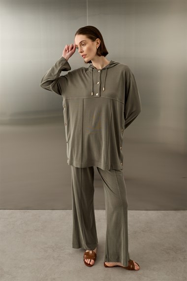 Stone Örme Rayon Eşofman Pantolonlu Takım HAKİ