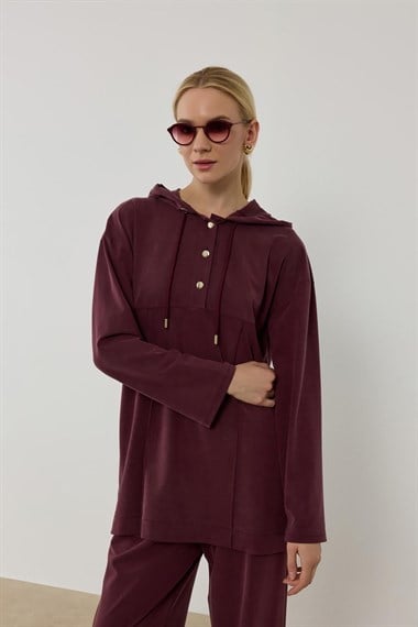 Stone Örme Rayon Eşofman Pantolonlu Takım MÜRDÜM