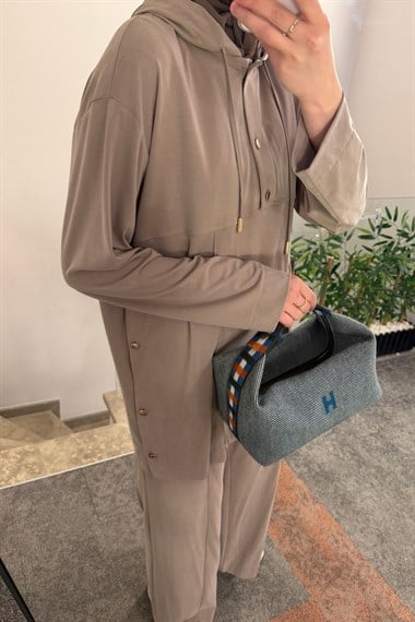 Stone Örme Rayon Eşofman Pantolonlu Takım VİZON