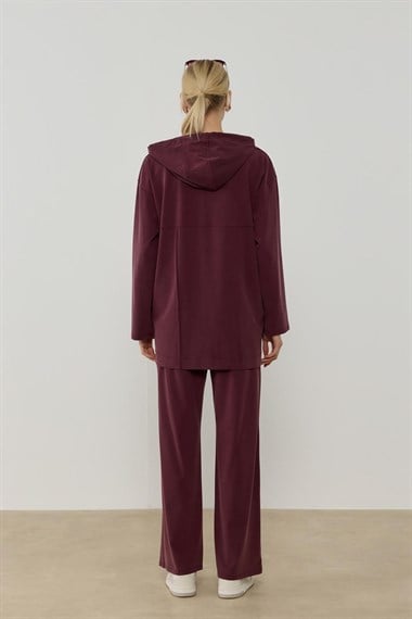 Stone Örme Rayon Eşofman Pantolonlu Takım MÜRDÜM