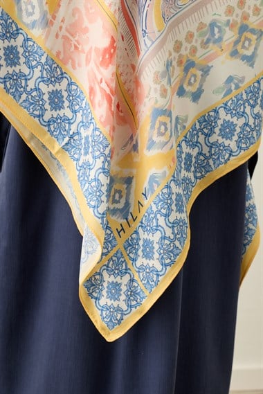 Sulu Boya Desenli Omuz Şalı SARI