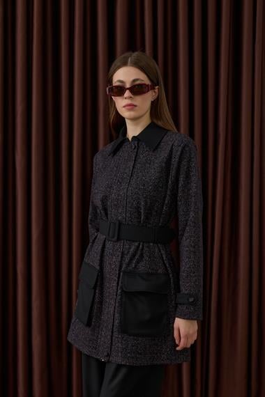 Tale Fermuarlı Garnili Pantolonlu Takım SİYAH