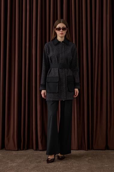Tale Fermuarlı Garnili Pantolonlu Takım SİYAH