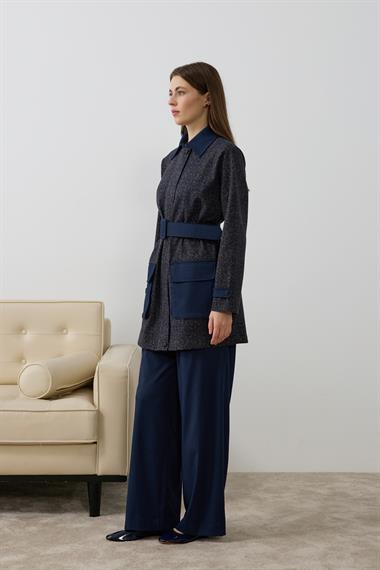 Tale Fermuarlı Garnili Pantolonlu Takım LACİVERT