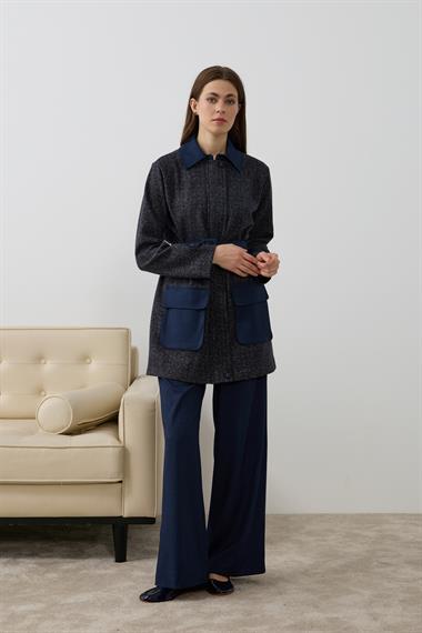 Tale Fermuarlı Garnili Pantolonlu Takım LACİVERT