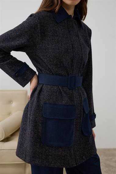 Tale Fermuarlı Garnili Pantolonlu Takım LACİVERT